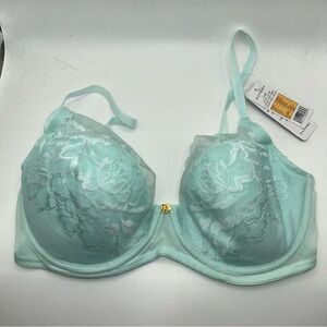 Natori Flora soft mint lace front overlay bra size 30DD NWT